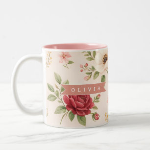 Personalised Vintage Floral Romantic Name Gift Two-Tone Coffee Mug