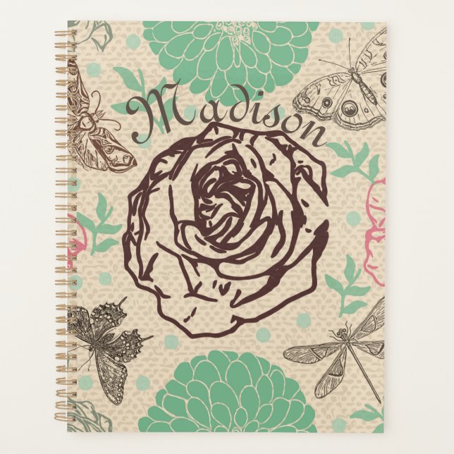 Personalised Vintage Floral Rose Garden Planner (Front)