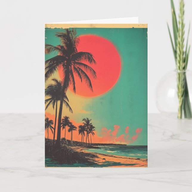 Personalised Vintage Florida Palm Tree Beach Card (Front)