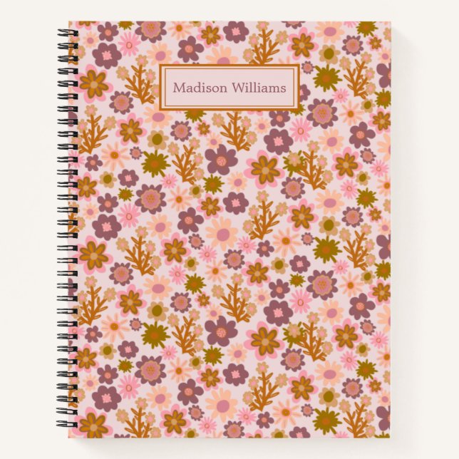 Personalised Vintage Flowers Pastel Floral Pattern Notebook (Front)