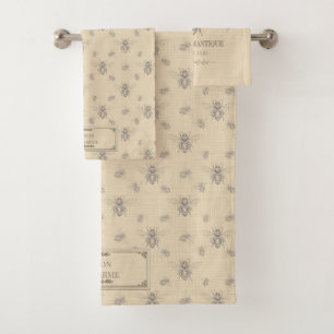 Personalised Vintage French Country Engraving Bee Bath Towel Set