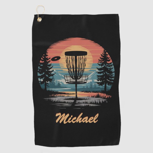 Personalised Vintage Frisbee Disc Golf Basket      Golf Towel (Front)