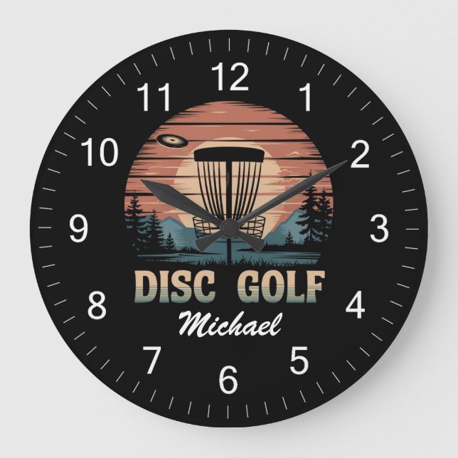 Personalised Vintage Frisbee Disc Golf Basket      Large Clock (Front)