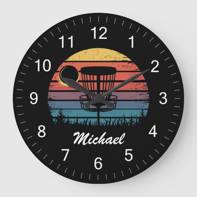 Personalised Vintage Frisbee Disc Golf Basket      Large Clock (Front)