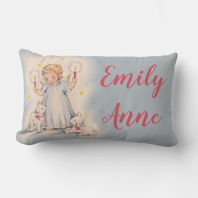Personalised Vintage Girl Angel holding candles Lumbar Cushion (Front)