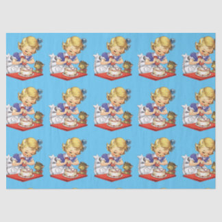 Personalised vintage girl baking a cake tissue paper