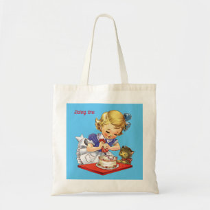 Personalised vintage girl baking a cake   tote bag
