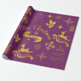 Personalised Vintage Gold & Purple Christmas Wrap Wrapping Paper