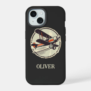 Personalised Vintage Green Biplane iPhone 15 Case