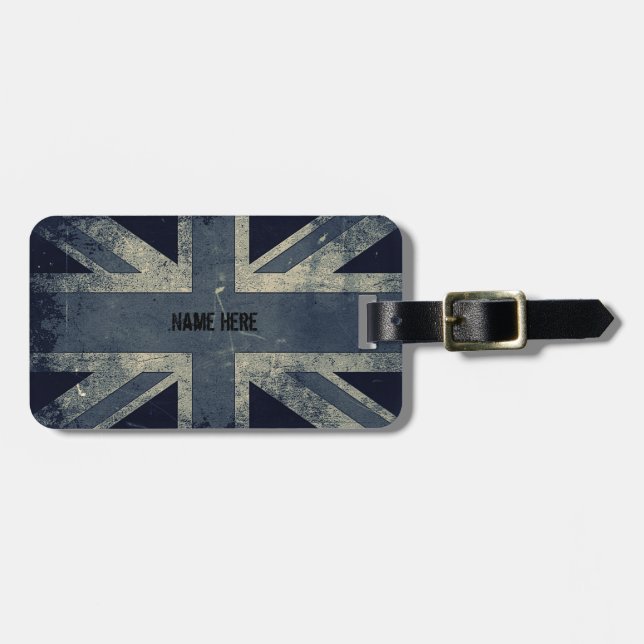 Personalised Vintage Grunge UK Flag Luggage Tag (Front Horizontal)