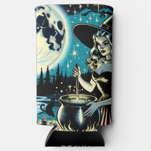 Personalised Vintage Halloween Witch  Seltzer Can Cooler