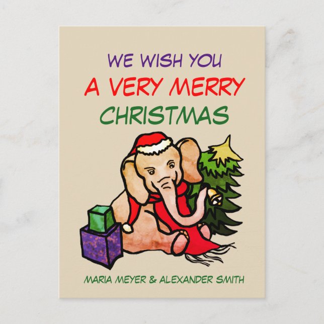 Personalised Vintage Happy Cute Cartoon Christmas Holiday Postcard (Front)