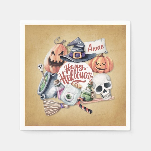 Personalised Vintage Happy Halloween | Napkin (Front)