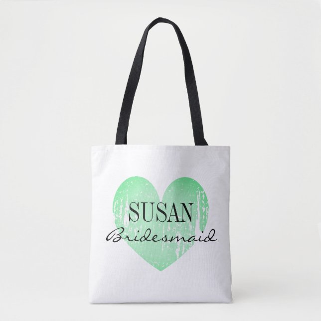 Personalised vintage heart bridesmaid tote bags (Front)