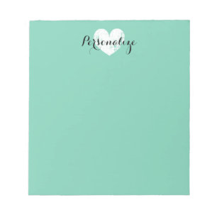Personalised vintage heart mint green notepad