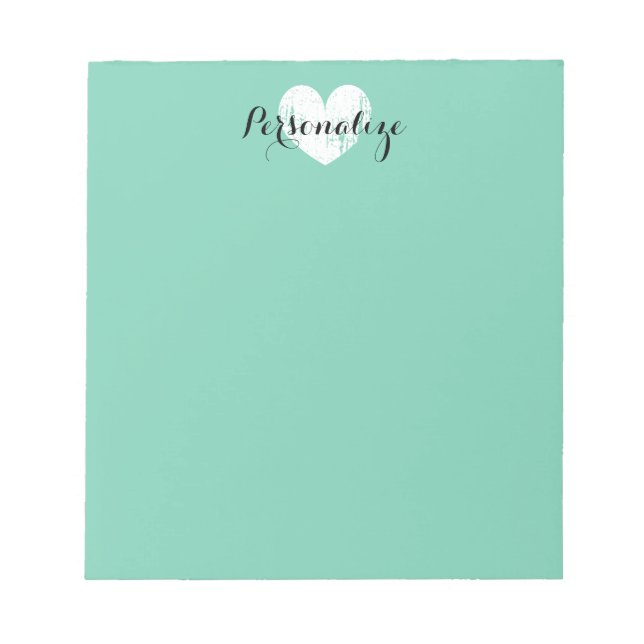 Personalised vintage heart mint green notepad (Front)