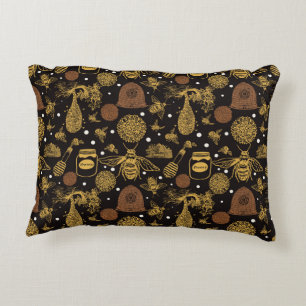 Personalised Vintage Honey Bumblebee Black Decorative Cushion