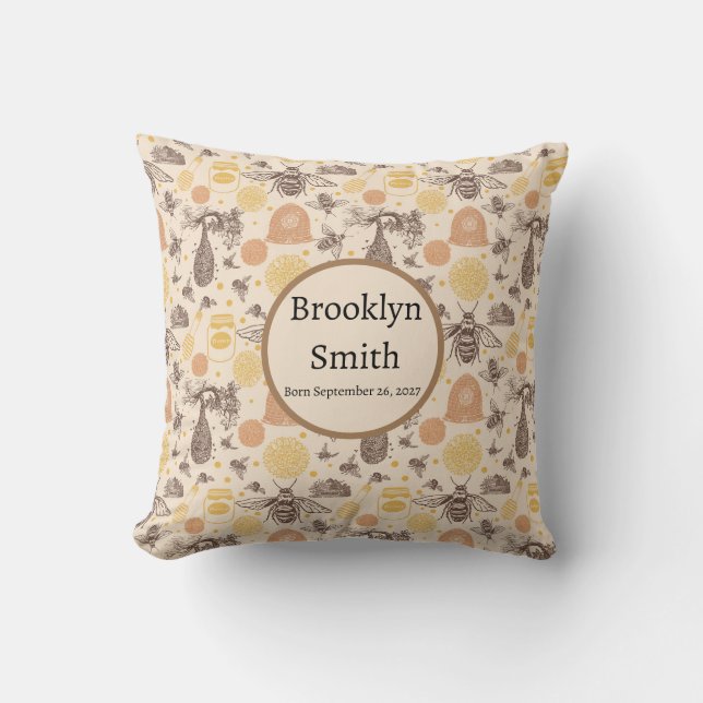 Personalised Vintage Honey Bumblebee Cushion (Front)