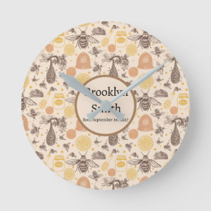 Personalised Vintage Honey Bumblebee Round Clock