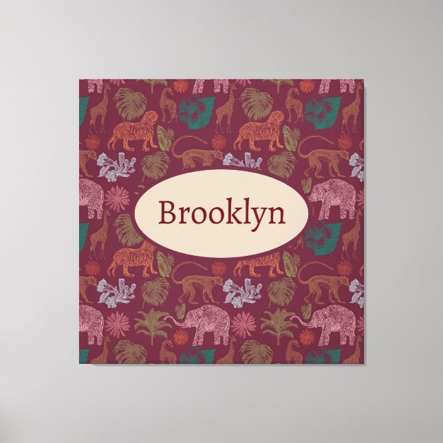 Personalised Vintage Jungle Safari Pink Canvas Print (Front)