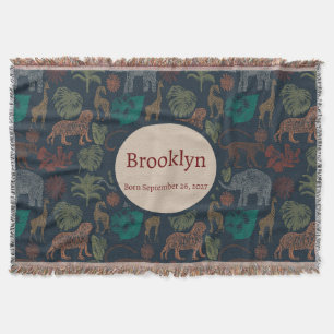 Personalised Vintage Jungle Safari Throw Blanket