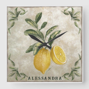 Personalised Vintage Lemons Clock Faux Tile Effect