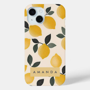 Personalised Vintage Lemons with Green Leaves iPhone 15 Case