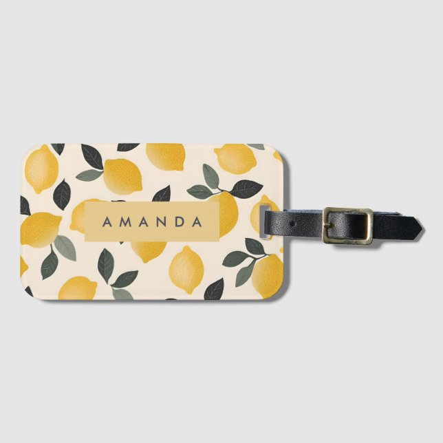 Personalised Vintage Lemons with Green Leaves Luggage Tag (Front Horizontal)