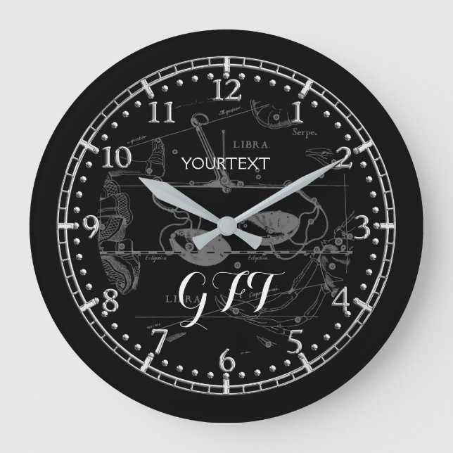Personalised Vintage Libra Constellation Zodiac Large Clock (Front)
