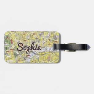 Personalised vintage London map kids luggage tag