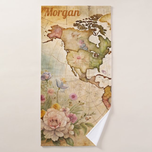 Personalised Vintage Map Bath Towel Set (Bath Towel)