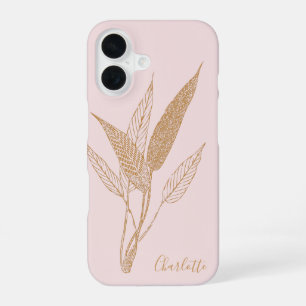 Personalised Vintage Minimalist Botanical Pink iPhone 16 Case