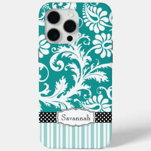 Personalised Vintage Mint Green Damask iPhone 15 Pro Max Case