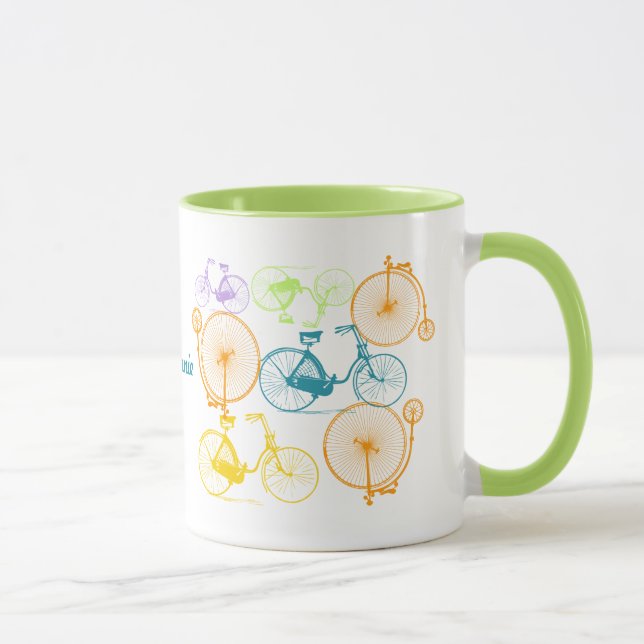 Personalised Vintage Modern Bicycle Neon Pattern Mug (Right)