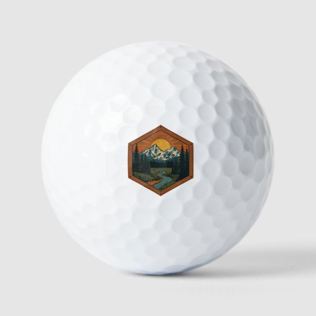Personalised Vintage Mountain Adventure Badge Golf Balls (Front)