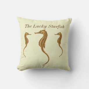 Personalised Vintage Nautical Seahorse Watercolor Cushion