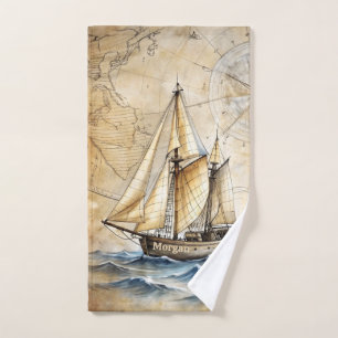 Personalised Vintage Nautical Ship   Antique Sport Hand Towel