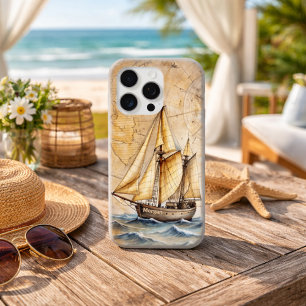 Personalised Vintage Nautical Ship w/ Antique Map iPhone 15 Pro Max Case