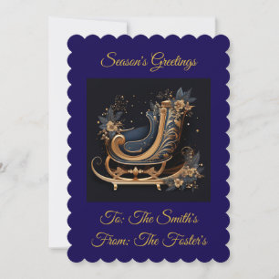 Personalised Vintage Navy Blue and Gold Christmas  Holiday Card