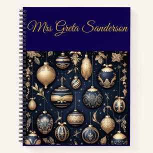 Personalised Vintage Navy Blue and Gold Christmas Notebook