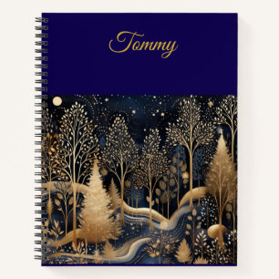 Personalised Vintage Navy Blue and Gold Christmas Notebook