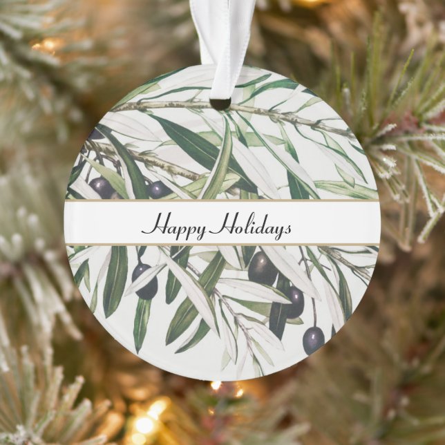 Personalised Vintage Olive Branch Happy Holidays Ornament (Tree)