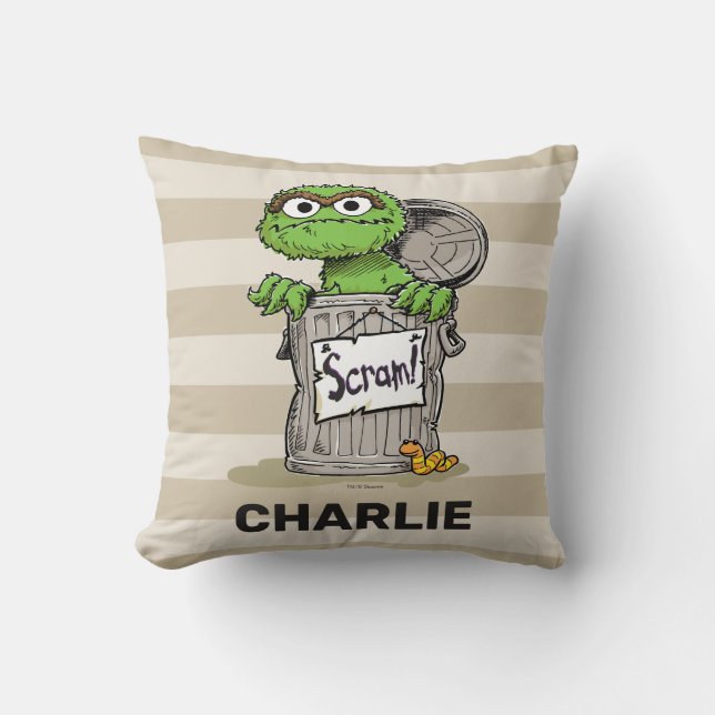 Personalised Vintage Oscar the Grouch Scram Cushion (Front)