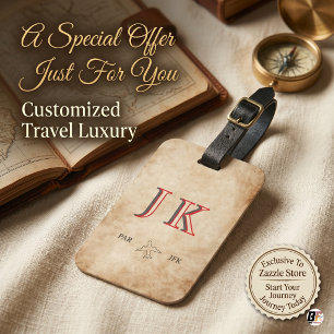 Personalised Vintage Parchment Monogram Aviation Luggage Tag