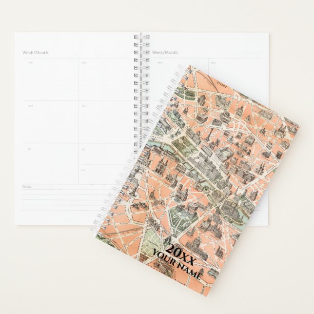 Personalised Vintage Paris Map Planner Notebook (Display)