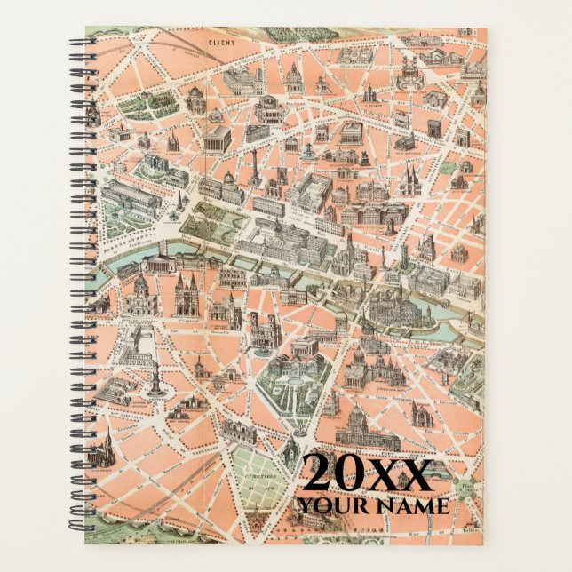 Personalised Vintage Paris Map Planner Notebook (Front)