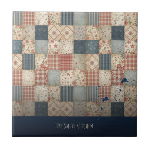Personalised Vintage Patchwork Family Kitchen Tile