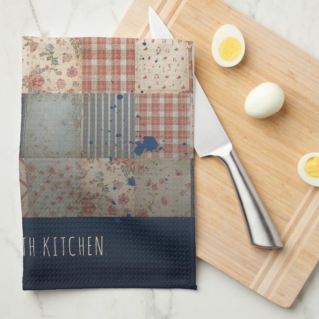 Personalised Vintage Patchwork Family Tea Towel (Quarter Fold)