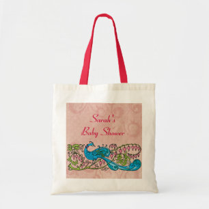 Personalised Vintage Peacock on Pink Baby Shower Tote Bag