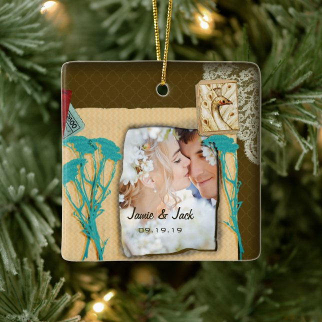 Personalised Vintage Photo Collage Ceramic Ornament (Tree)